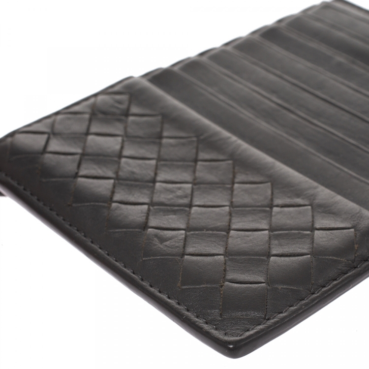 Pre Owned Bottega Veneta Gris Tarmac Intrecciato Leather Card Holder 8CC