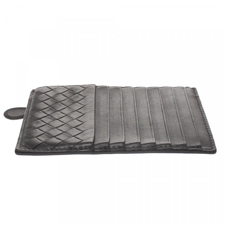 Pre Owned Bottega Veneta Gris Tarmac Intrecciato Leather Card Holder 8CC