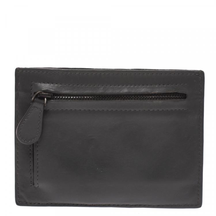 Pre Owned Bottega Veneta Gris Tarmac Intrecciato Leather Card Holder 8CC