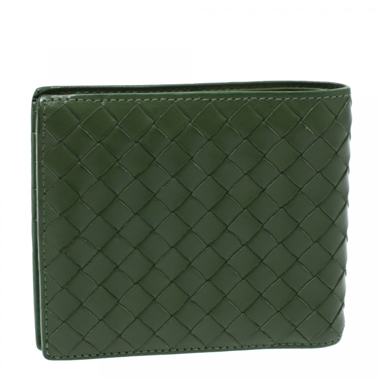 Pre Owned Bottega Veneta Green Intrecciato Leather Bifold Wallet