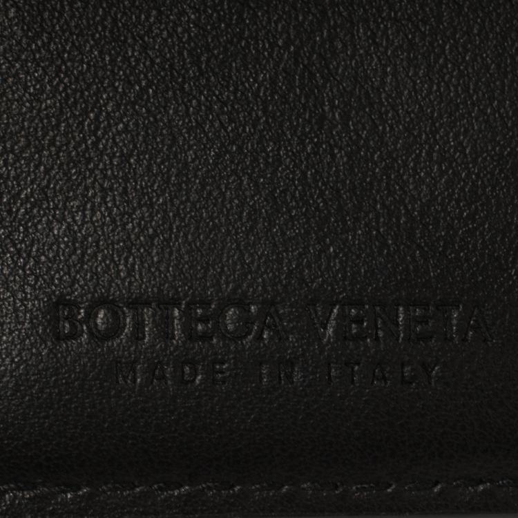 Pre Owned Bottega Veneta Black Intrecciato Leather Trifold Wallet