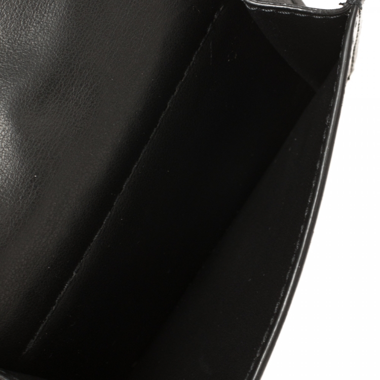 Pre Owned Bottega Veneta Black Intrecciato Leather Trifold Wallet