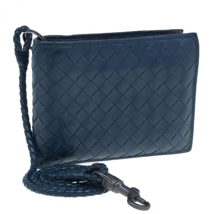 Pre Owned Bottega Veneta Navy Blue Intrecciato Leather Compact Wallet