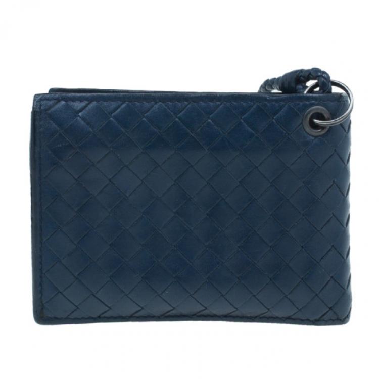 Pre Owned Bottega Veneta Navy Blue Intrecciato Leather Compact Wallet
