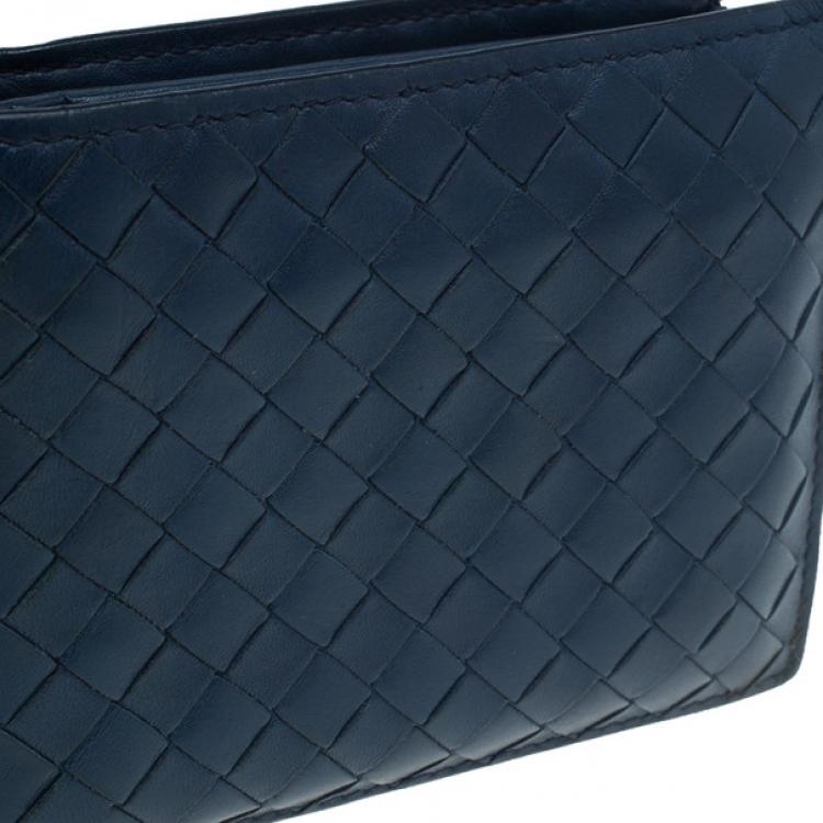 Pre Owned Bottega Veneta Navy Blue Intrecciato Leather Compact Wallet