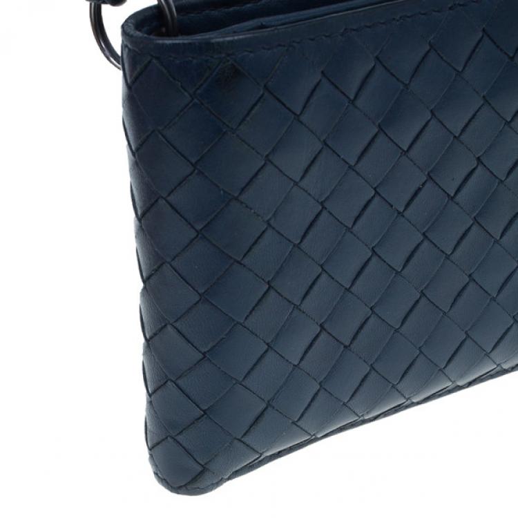 Pre Owned Bottega Veneta Navy Blue Intrecciato Leather Compact Wallet