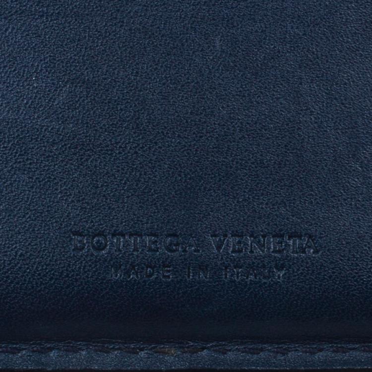 Pre Owned Bottega Veneta Navy Blue Intrecciato Leather Compact Wallet