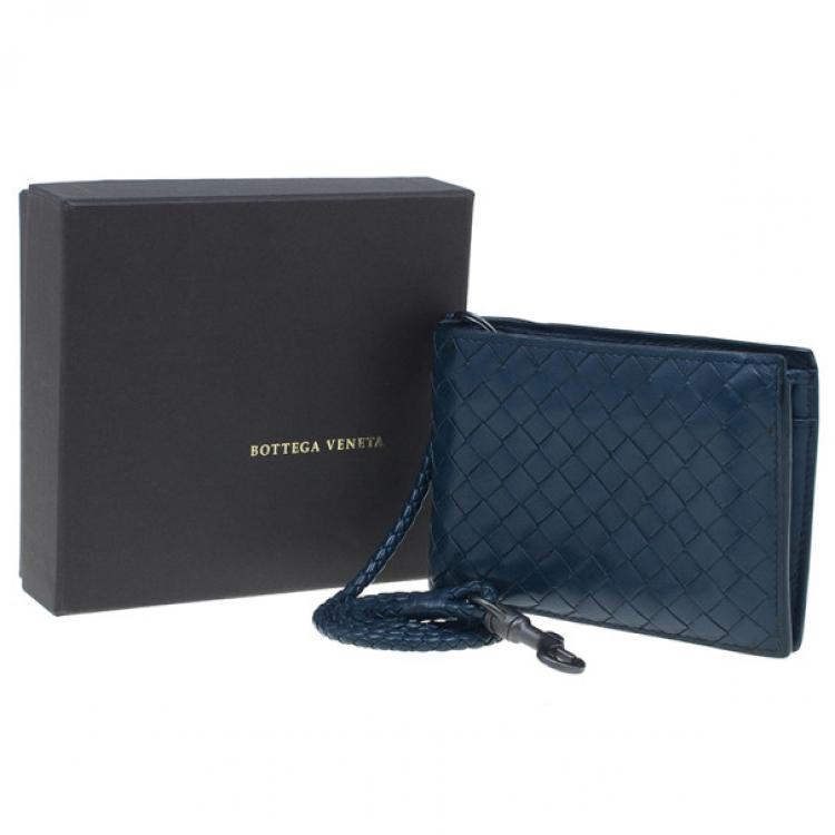 Pre Owned Bottega Veneta Navy Blue Intrecciato Leather Compact Wallet