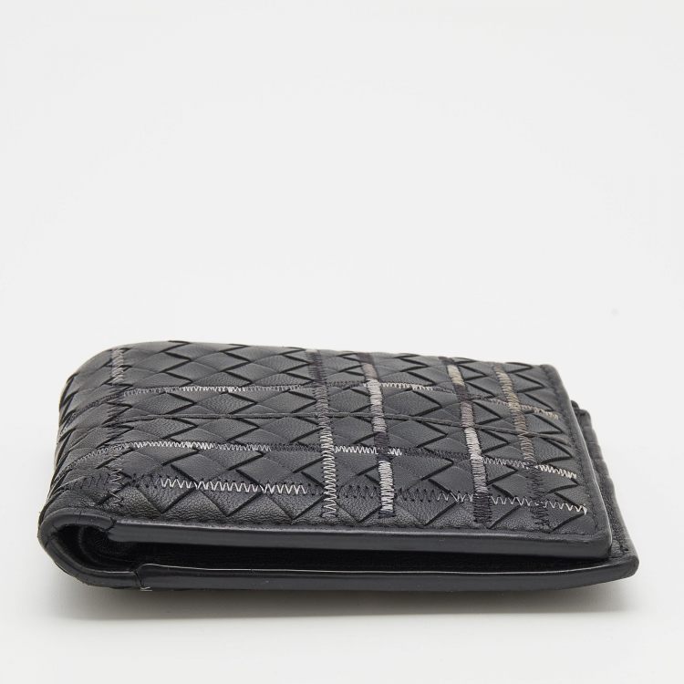 Pre Owned Bottega Veneta Black Intrecciato Leather Bifold Wallet
