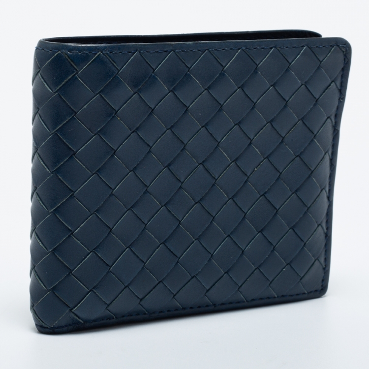 Pre Owned Bottega Veneta Blue Intrecciato Leather Bifold Wallet