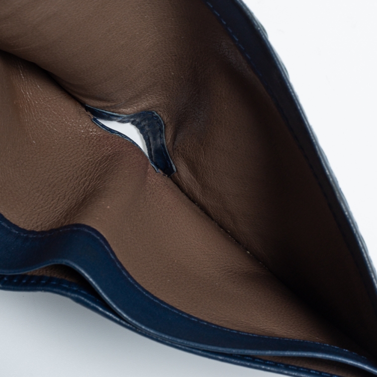 Pre Owned Bottega Veneta Blue Intrecciato Leather Bifold Wallet