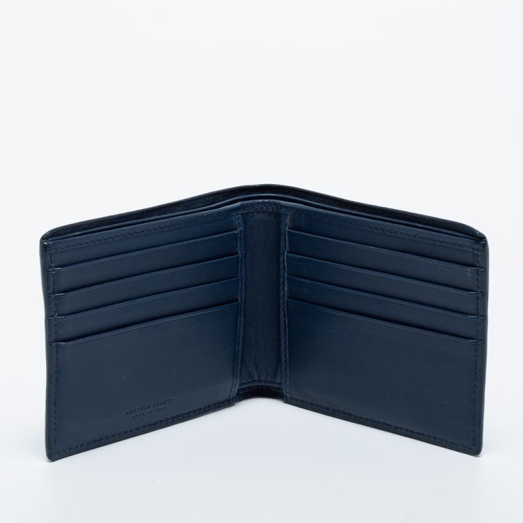Pre Owned Bottega Veneta Blue Intrecciato Leather Bifold Wallet