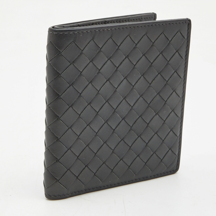 Pre Owned Bottega Veneta Dark Grey Intrecciato Leather Bifold Compact Wallet