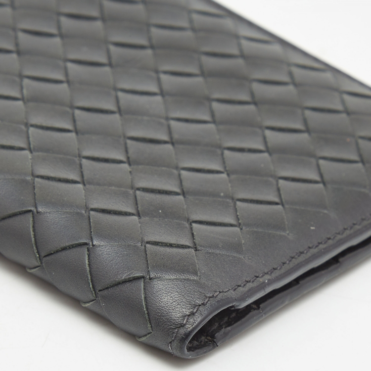 Pre Owned Bottega Veneta Dark Grey Intrecciato Leather Bifold Compact Wallet