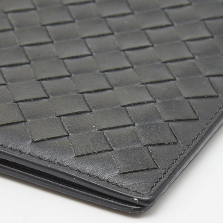 Pre Owned Bottega Veneta Dark Grey Intrecciato Leather Bifold Compact Wallet