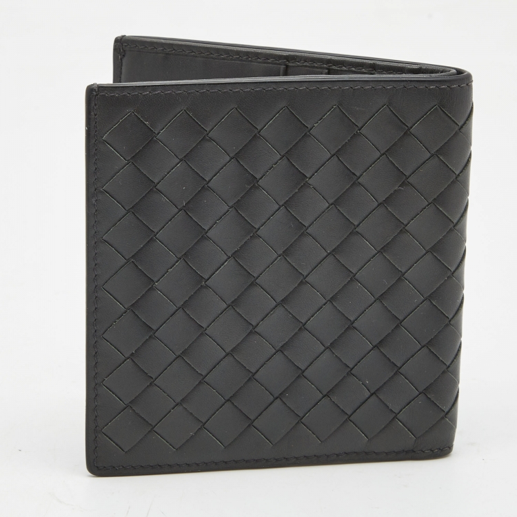 Pre Owned Bottega Veneta Dark Grey Intrecciato Leather Bifold Compact Wallet