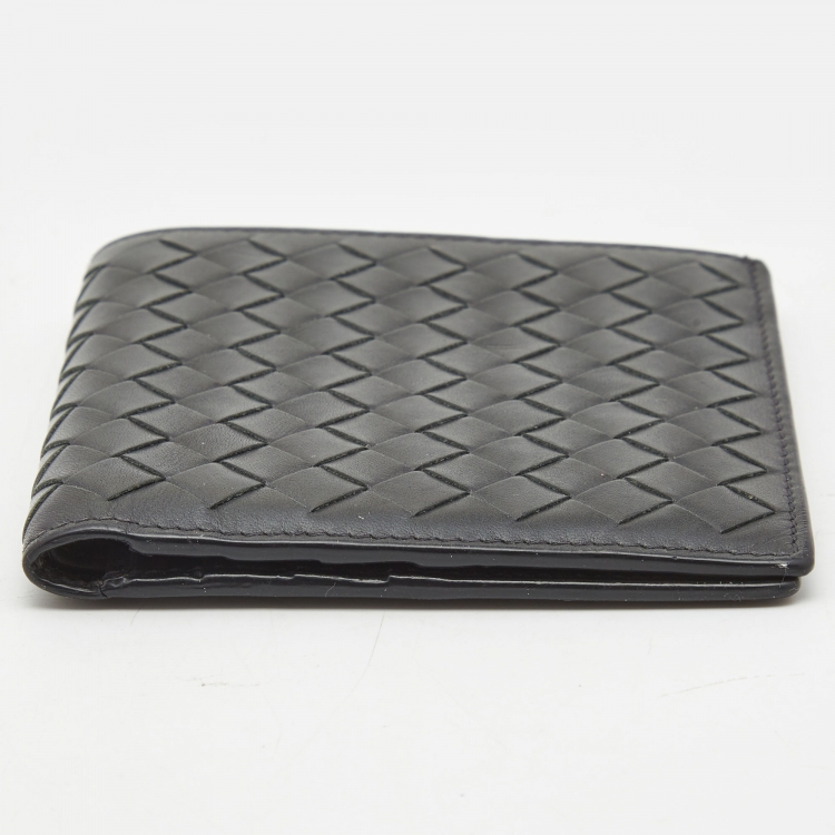Pre Owned Bottega Veneta Dark Grey Intrecciato Leather Bifold Compact Wallet