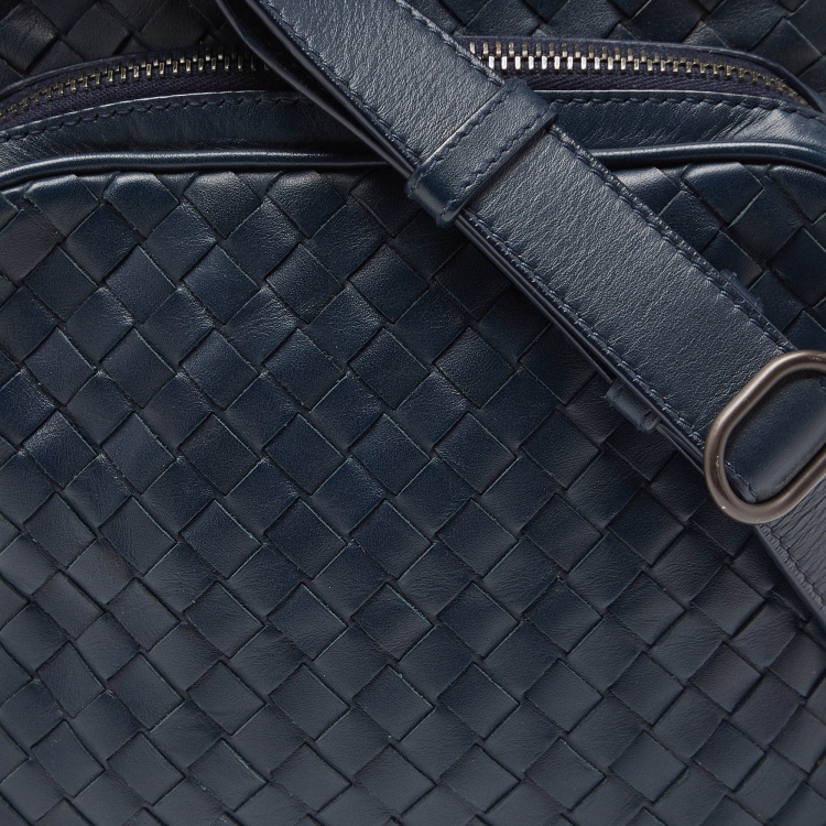 Pre Owned Bottega Veneta Blue Intrecciato Leather Messenger Bag