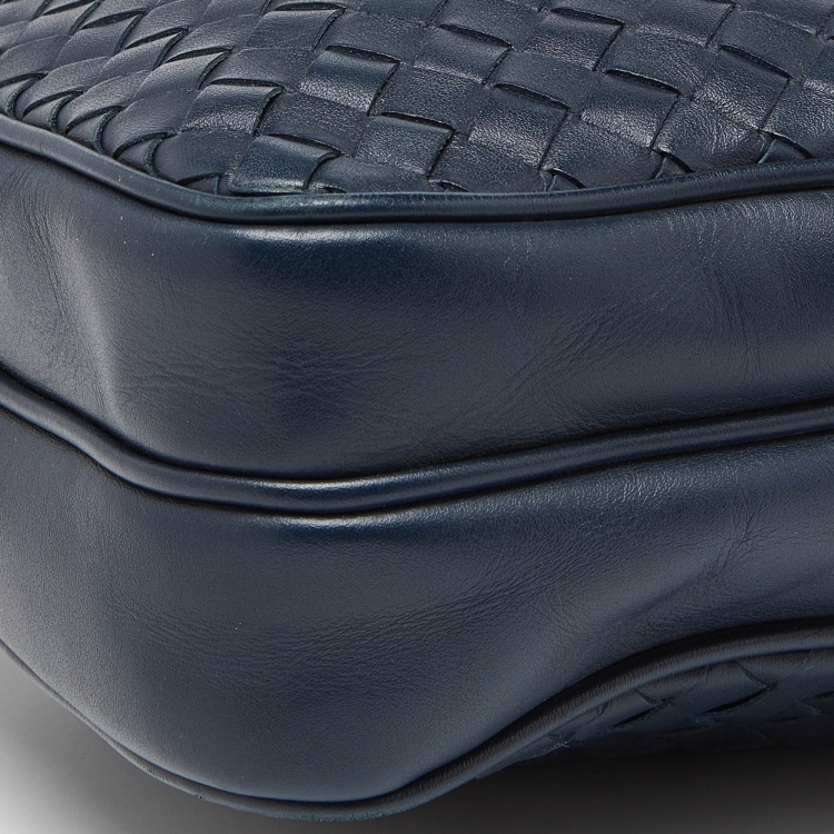 Pre Owned Bottega Veneta Blue Intrecciato Leather Messenger Bag