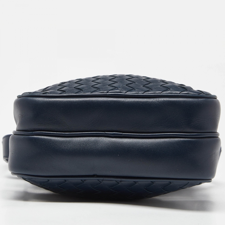 Pre Owned Bottega Veneta Blue Intrecciato Leather Messenger Bag