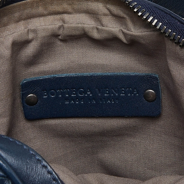 Pre Owned Bottega Veneta Blue Intrecciato Leather Messenger Bag