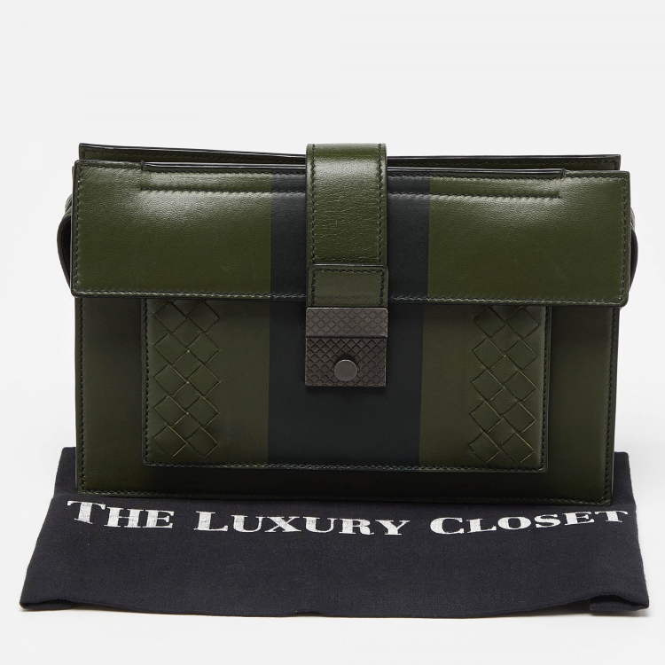 Pre Owned Bottega Veneta Green Intrecciato Leather Zip Pouch