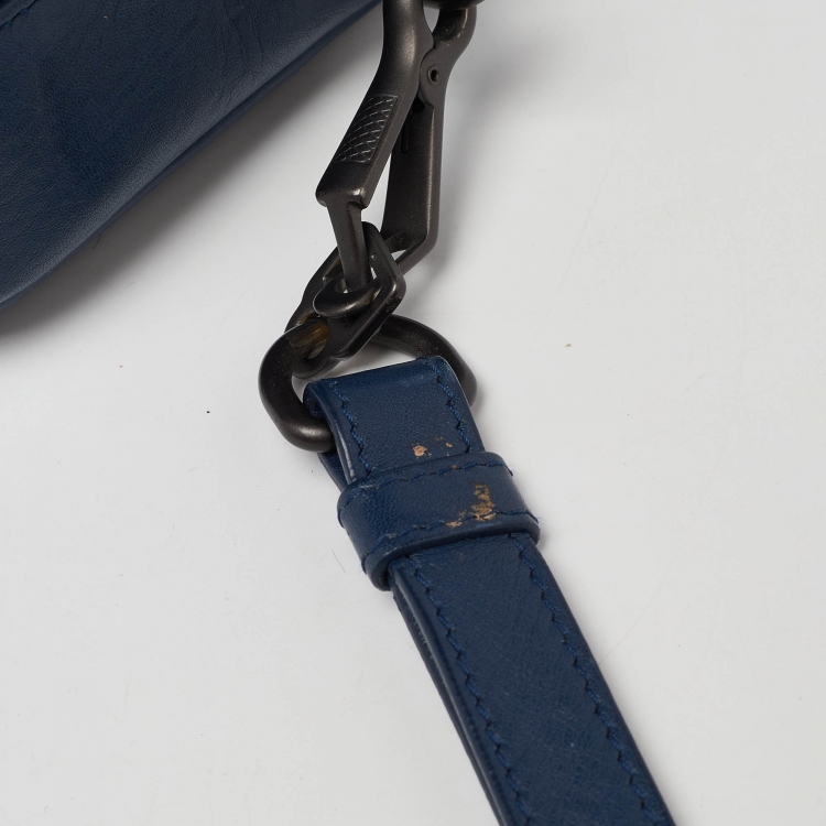 Pre Owned Bottega Veneta Blue Intrecciato Leather Wristlet Pouch