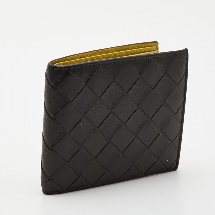 Pre Owned Bottega Veneta Dark Green Intrecciato Leather Bifold Wallet