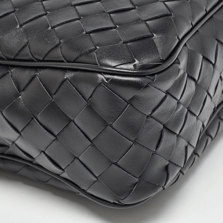 Pre Owned Bottega Veneta Black Intrecciato Leather Arco Camera Crossbody Bag