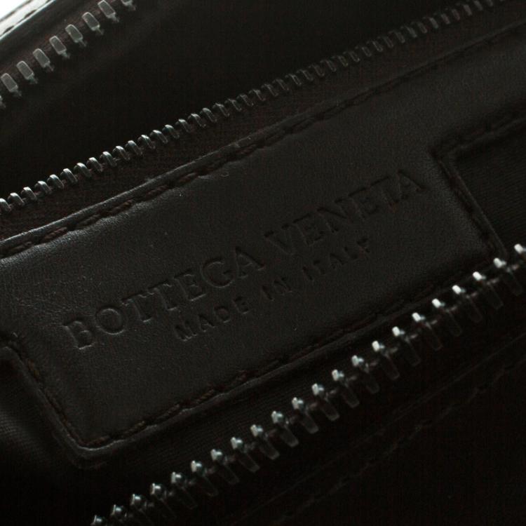 Pre Owned Bottega Veneta Dark Brown Intrecciato Leather Weekender Bag