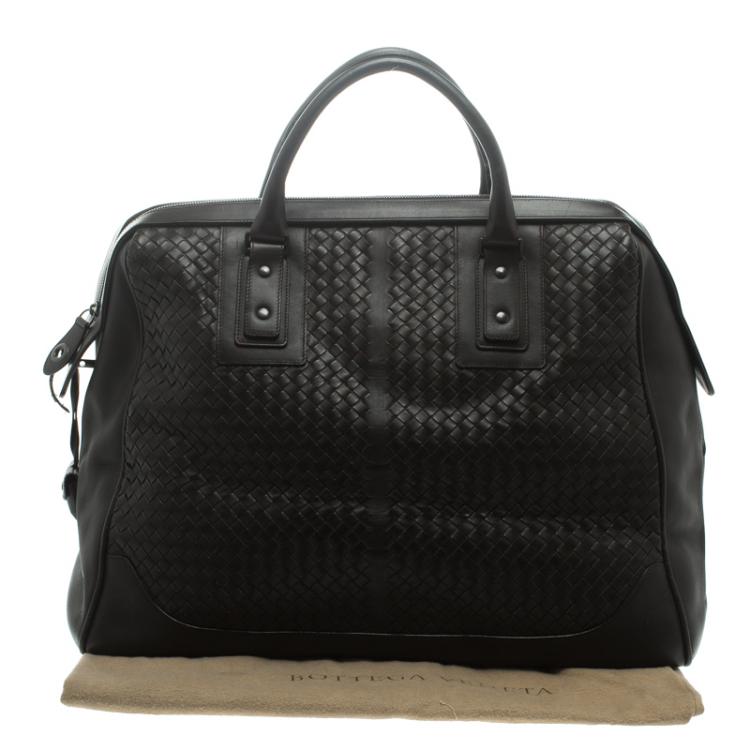 Pre Owned Bottega Veneta Dark Brown Intrecciato Leather Weekender Bag