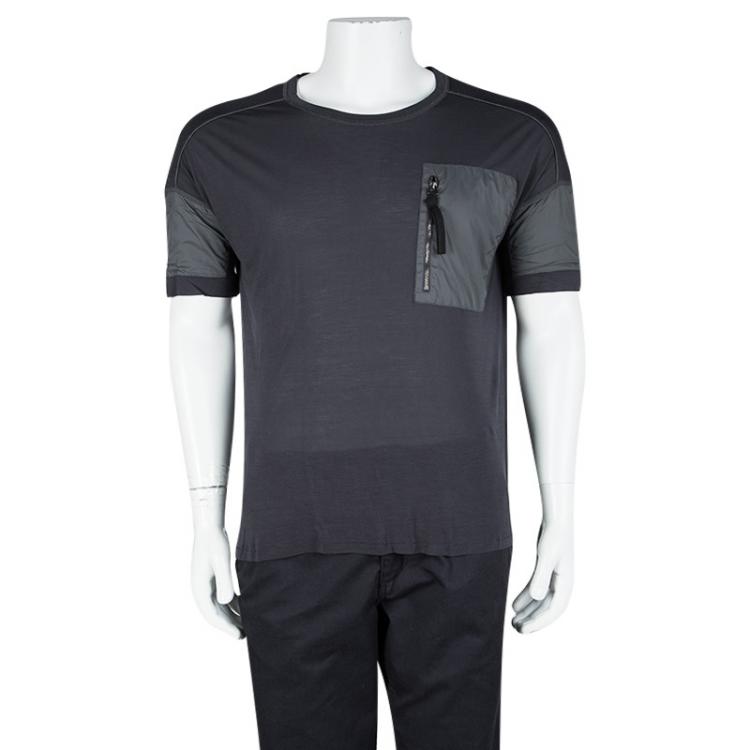 Pre Owned Bottega Veneta Grey Jersey Zip Detail T-Shirt L