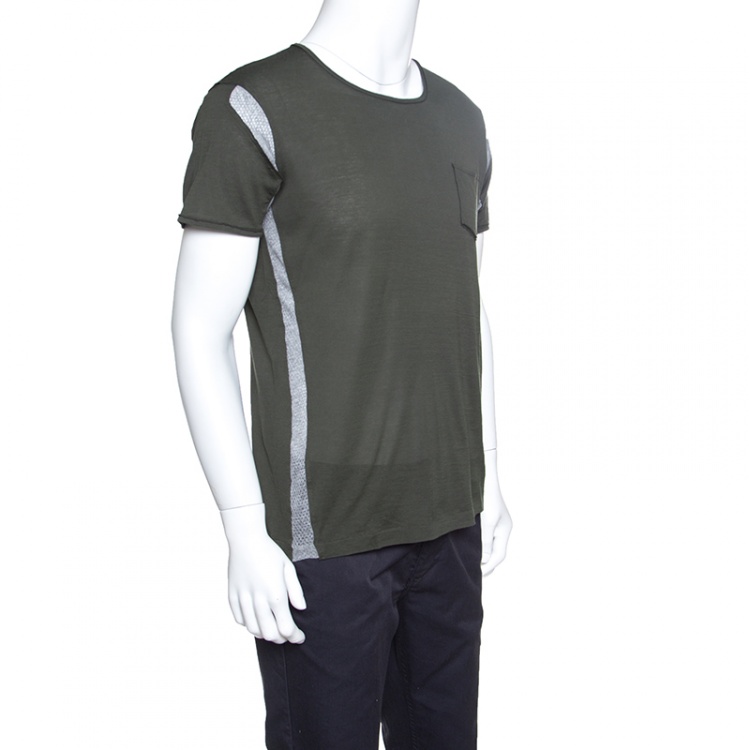 Bottega Veneta Green Jersey Contrast Perforated Knit Trim T-Shirt
