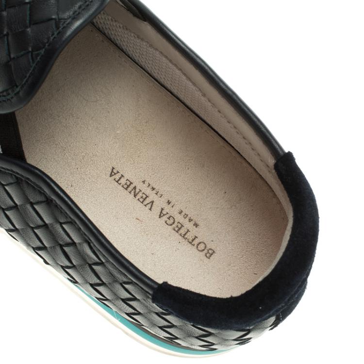 Pre Owned Bottega Veneta Navy Blue Intrecciato Leather Sneakers Size 40