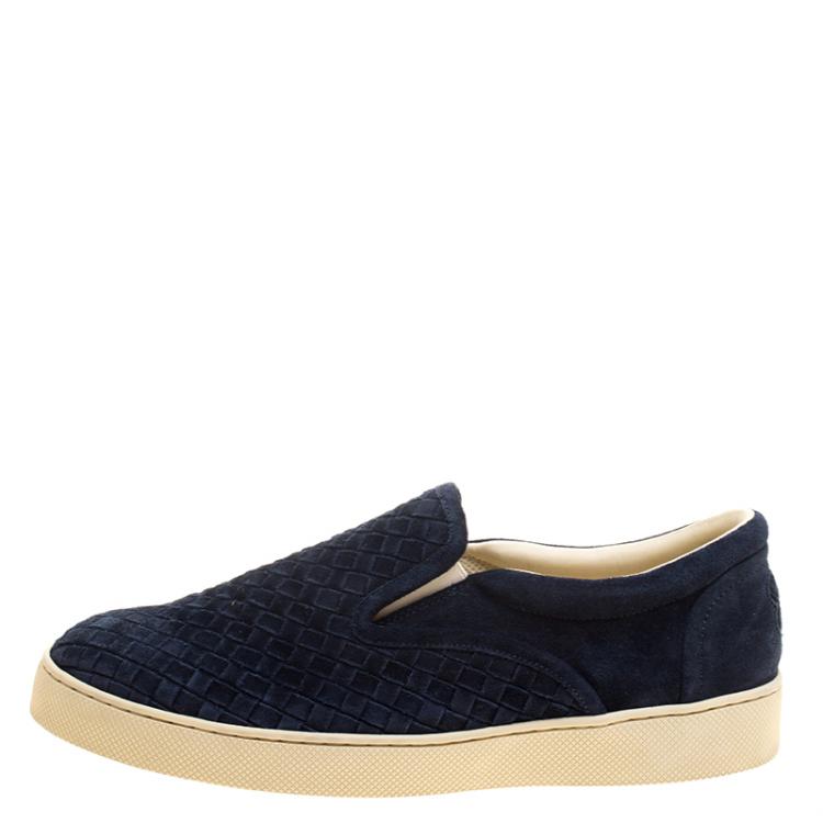 Pre Owned Bottega Veneta Oxford Blue Intrecciato Suede Slip On Sneakers Size 43