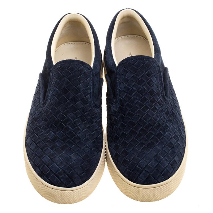 Pre Owned Bottega Veneta Oxford Blue Intrecciato Suede Slip On Sneakers Size 43