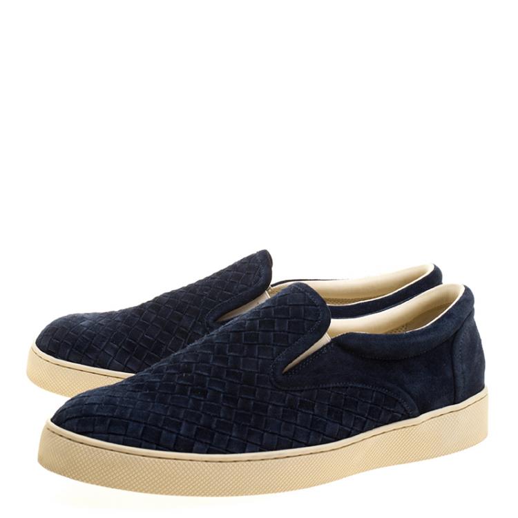 Pre Owned Bottega Veneta Oxford Blue Intrecciato Suede Slip On Sneakers Size 43