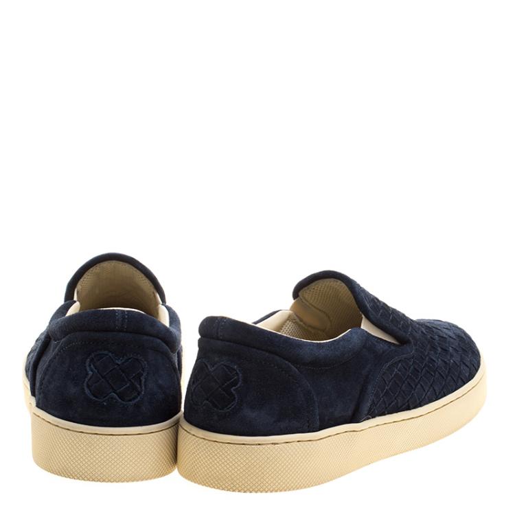 Pre Owned Bottega Veneta Oxford Blue Intrecciato Suede Slip On Sneakers Size 43