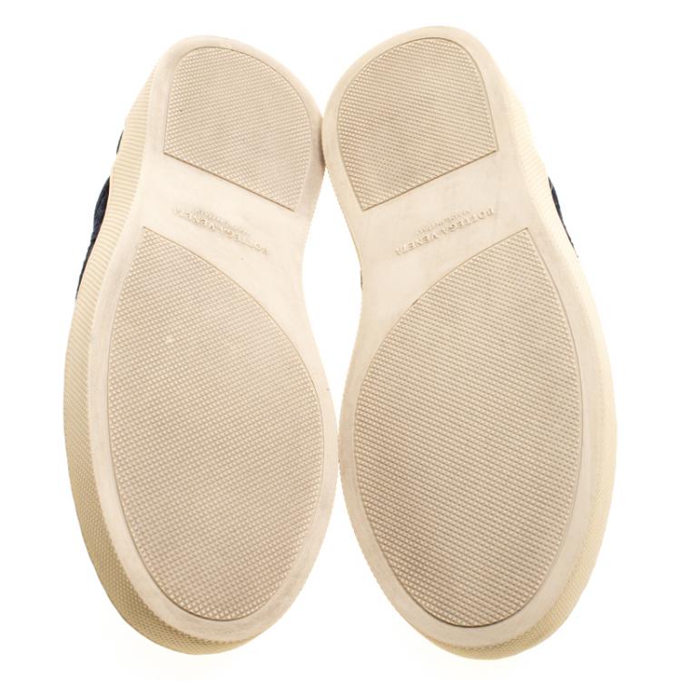 Pre Owned Bottega Veneta Oxford Blue Intrecciato Suede Slip On Sneakers Size 43