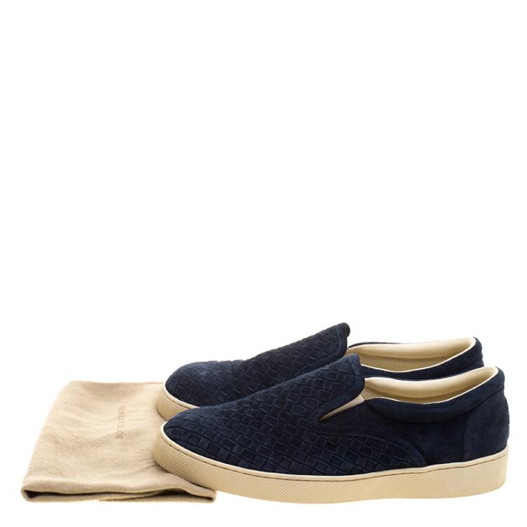 Pre Owned Bottega Veneta Oxford Blue Intrecciato Suede Slip On Sneakers Size 43