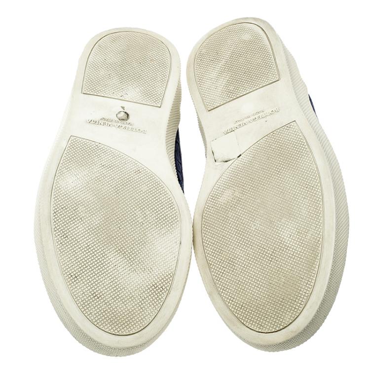 Pre Owned Bottega Veneta Blue Intrecciato Suede Slip On Sneakers Size 41.5