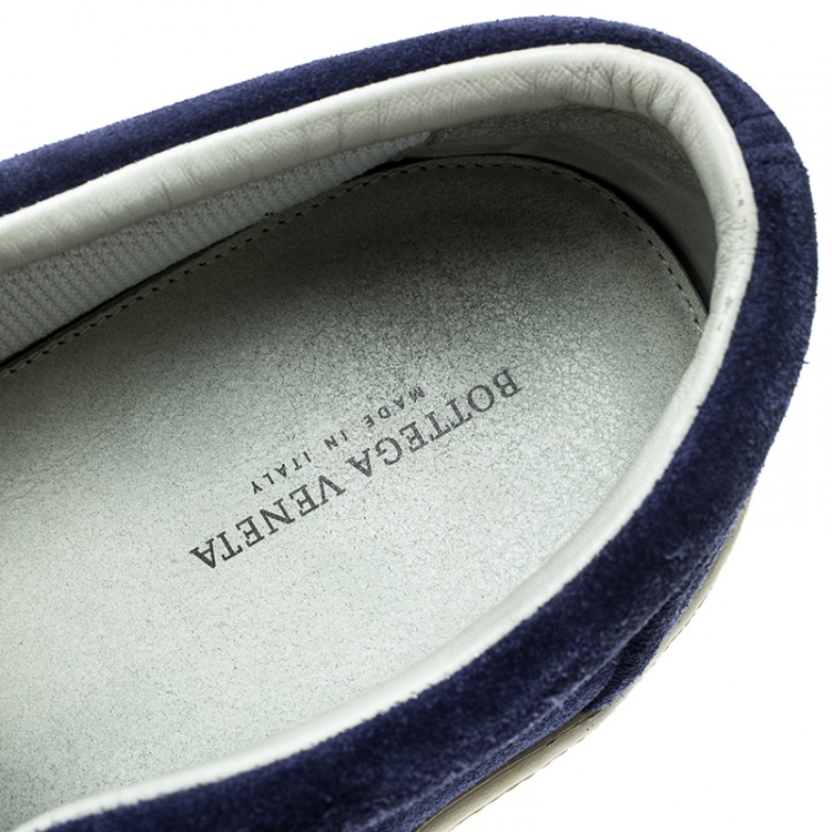Pre Owned Bottega Veneta Blue Intrecciato Suede Slip On Sneakers Size 41.5