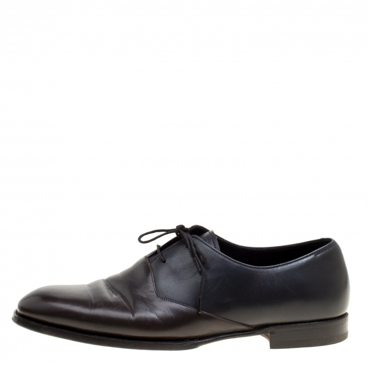 Pre Owned Bottega Veneta Black/Brown Leather Oxfords Size 42