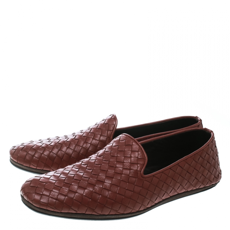 Pre Owned Bottega Veneta Brown Intrecciato Leather Smoking Slippers Size 40