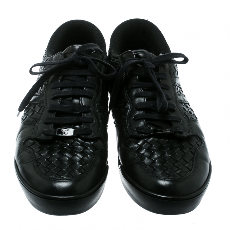 Pre Owned Bottega Veneta Black Intrecciato Leather Speedstar Sneakers Size 44.5