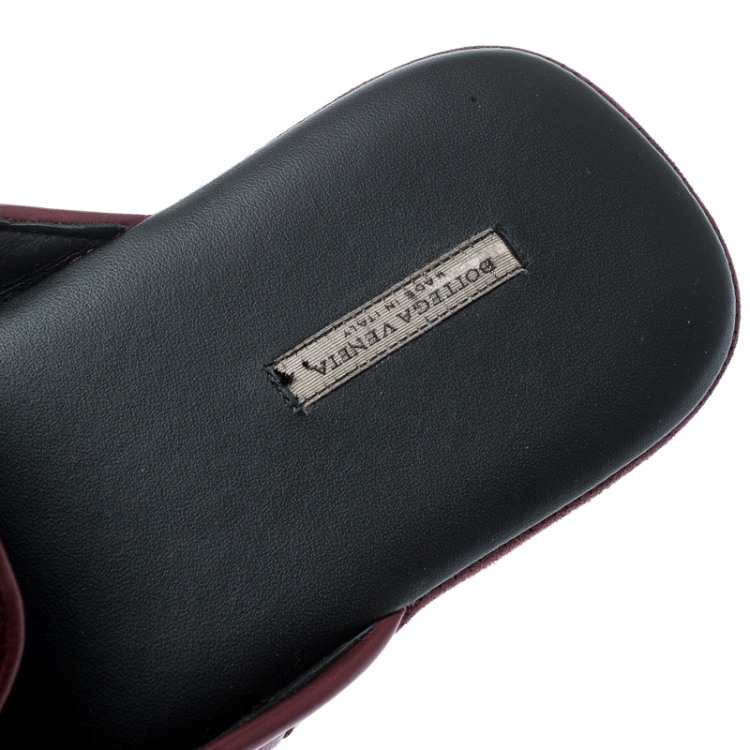 Pre Owned Bottega Veneta Burgundy Intrecciato Leather Espresso Fiandra Mules Size 43