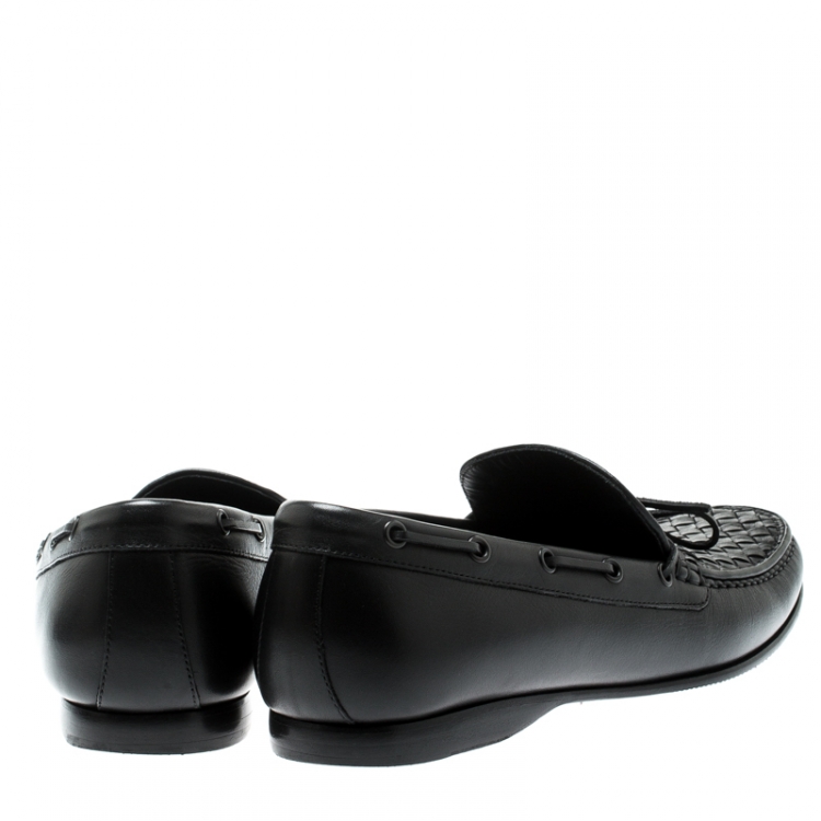 Pre Owned Bottega Veneta Black Intrecciato Leather Loafers Size 45