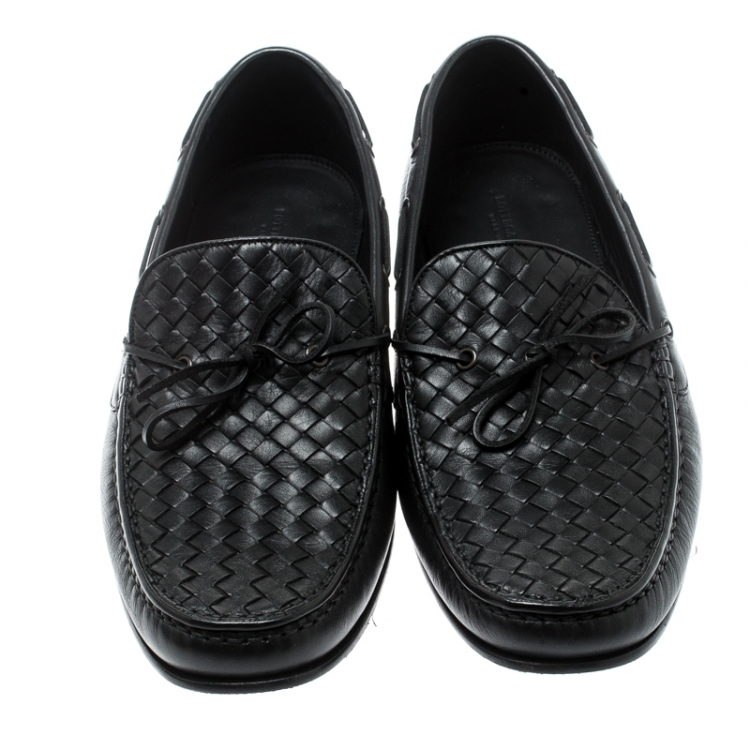 Pre Owned Bottega Veneta Black Intrecciato Leather Loafers Size 45