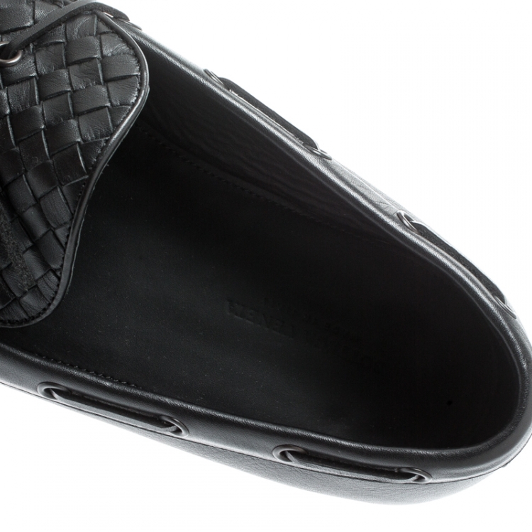 Pre Owned Bottega Veneta Black Intrecciato Leather Loafers Size 45