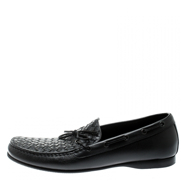 Pre Owned Bottega Veneta Black Intrecciato Leather Loafers Size 45